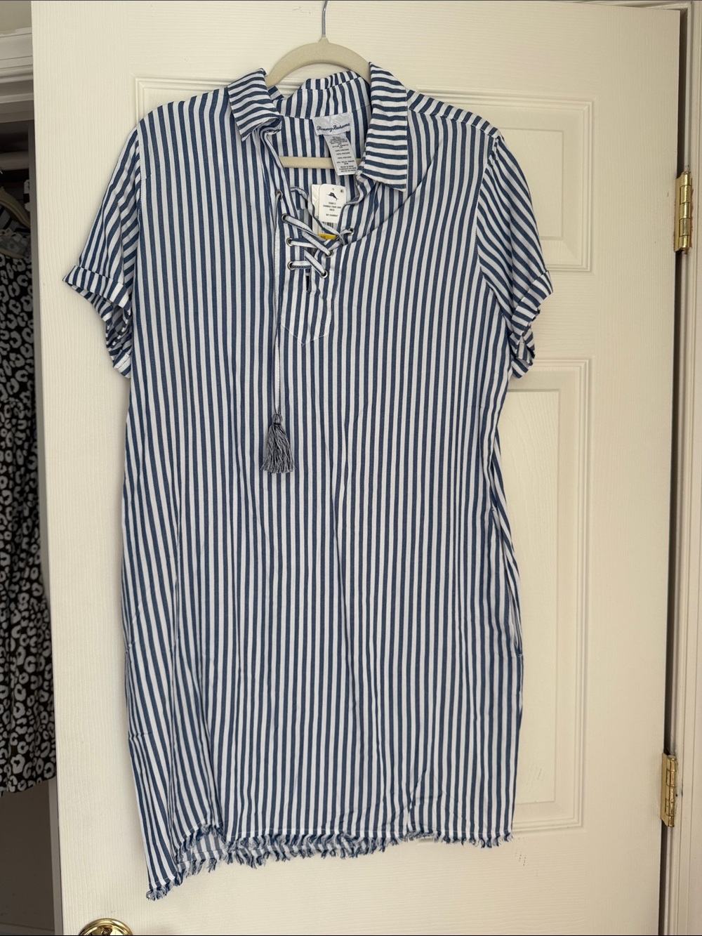 Tommy Bahama Blue and White Striped Lace-Up Midi Dress